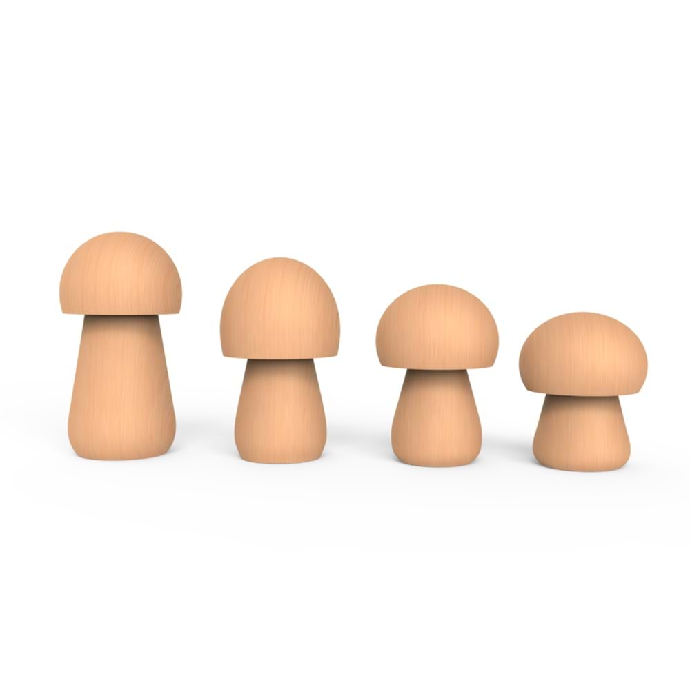 Ahşap Tombul Mantar Seti (4 Parça)